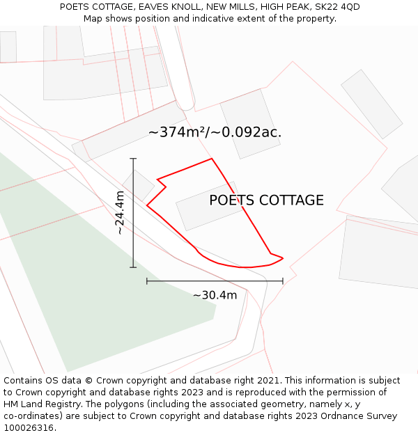 POETS COTTAGE, EAVES KNOLL, NEW MILLS, HIGH PEAK, SK22 4QD: Plot and title map