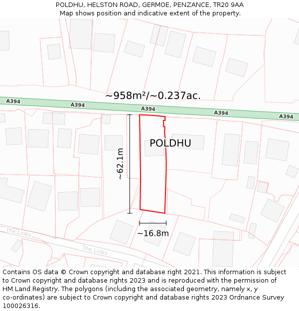 POLDHU, HELSTON ROAD, GERMOE, PENZANCE, TR20 9AA: Plot and title map