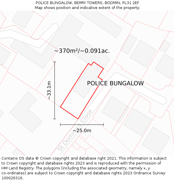 POLICE BUNGALOW, BERRY TOWERS, BODMIN, PL31 2EF: Plot and title map