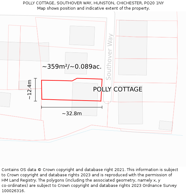 POLLY COTTAGE, SOUTHOVER WAY, HUNSTON, CHICHESTER, PO20 1NY: Plot and title map