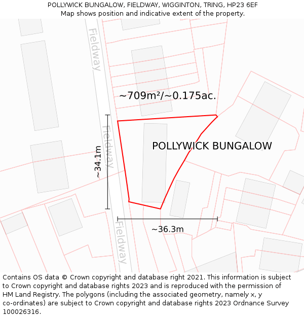 POLLYWICK BUNGALOW, FIELDWAY, WIGGINTON, TRING, HP23 6EF: Plot and title map