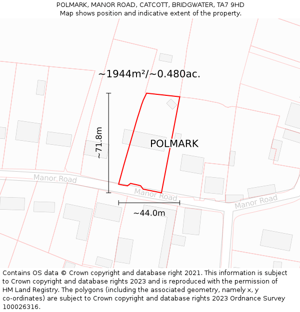 POLMARK, MANOR ROAD, CATCOTT, BRIDGWATER, TA7 9HD: Plot and title map