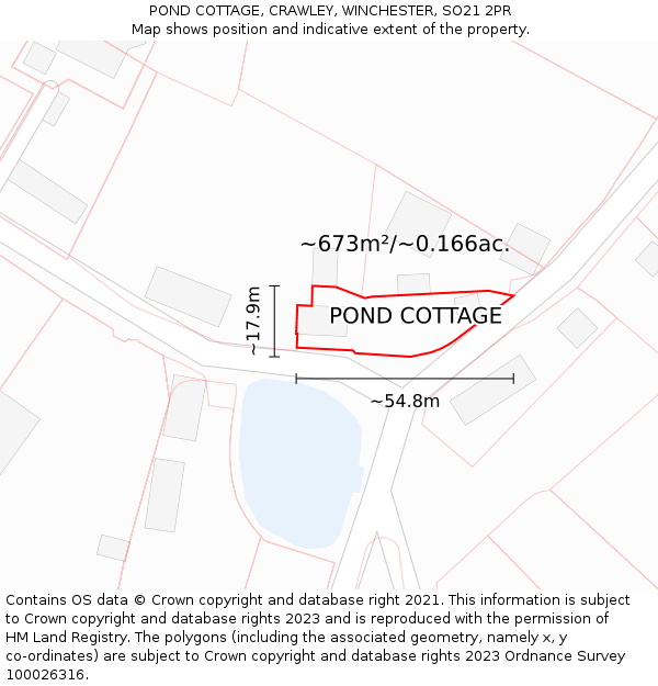 POND COTTAGE, CRAWLEY, WINCHESTER, SO21 2PR: Plot and title map