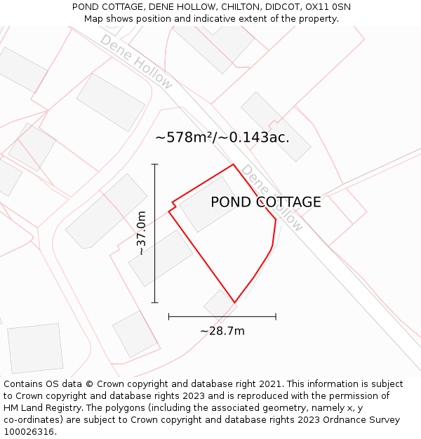 POND COTTAGE, DENE HOLLOW, CHILTON, DIDCOT, OX11 0SN: Plot and title map