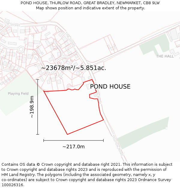 POND HOUSE, THURLOW ROAD, GREAT BRADLEY, NEWMARKET, CB8 9LW: Plot and title map