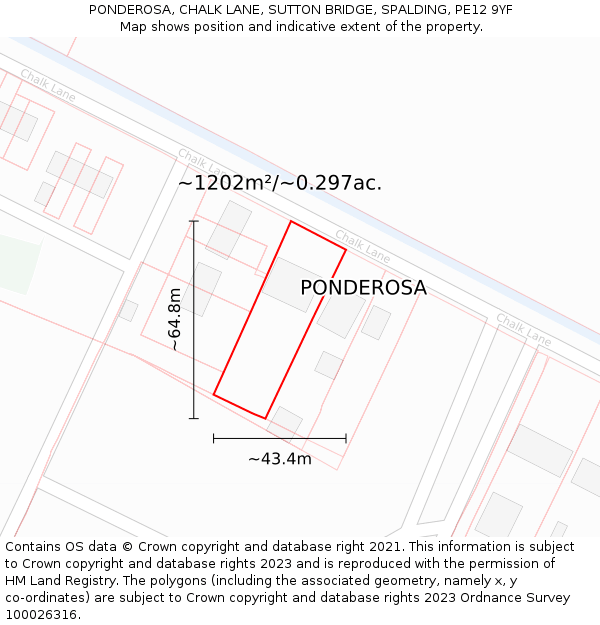 PONDEROSA, CHALK LANE, SUTTON BRIDGE, SPALDING, PE12 9YF: Plot and title map