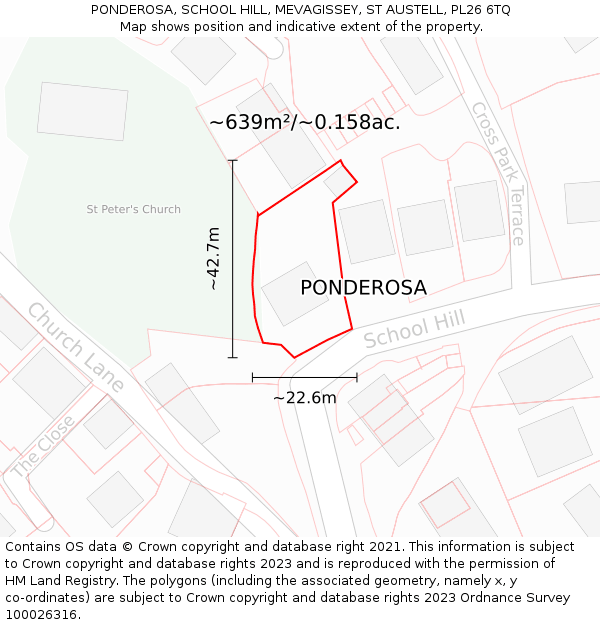 PONDEROSA, SCHOOL HILL, MEVAGISSEY, ST AUSTELL, PL26 6TQ: Plot and title map