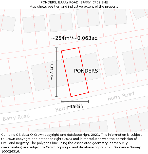 PONDERS, BARRY ROAD, BARRY, CF62 8HE: Plot and title map