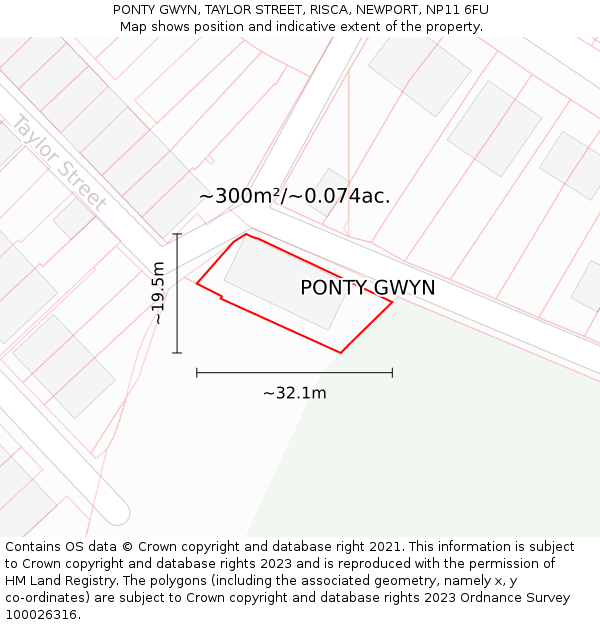 PONTY GWYN, TAYLOR STREET, RISCA, NEWPORT, NP11 6FU: Plot and title map