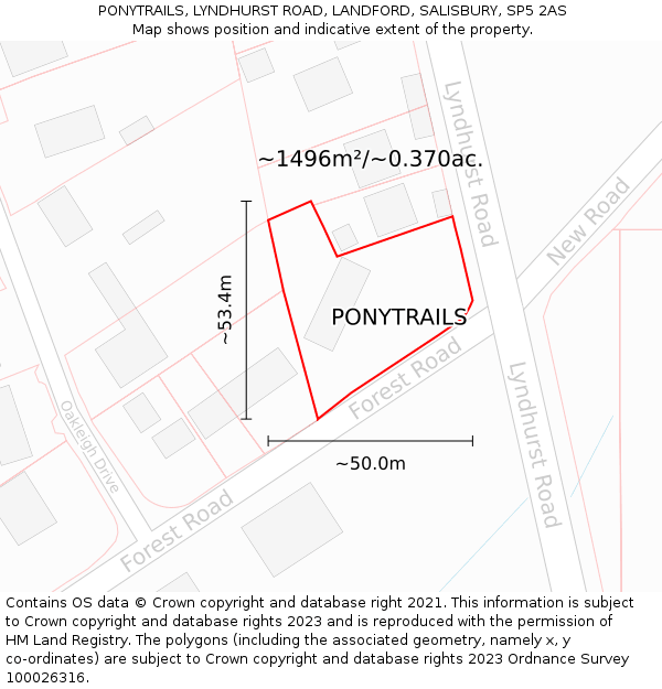 PONYTRAILS, LYNDHURST ROAD, LANDFORD, SALISBURY, SP5 2AS: Plot and title map