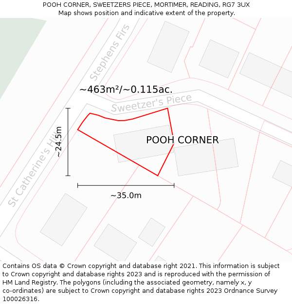 POOH CORNER, SWEETZERS PIECE, MORTIMER, READING, RG7 3UX: Plot and title map