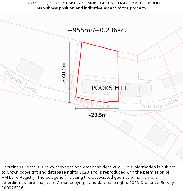 POOKS HILL, STONEY LANE, ASHMORE GREEN, THATCHAM, RG18 9HD: Plot and title map