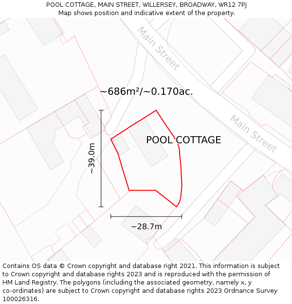 POOL COTTAGE, MAIN STREET, WILLERSEY, BROADWAY, WR12 7PJ: Plot and title map