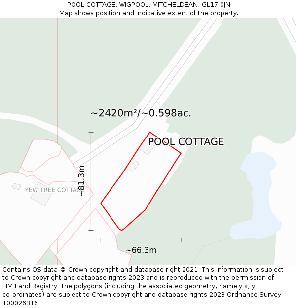 POOL COTTAGE, WIGPOOL, MITCHELDEAN, GL17 0JN: Plot and title map