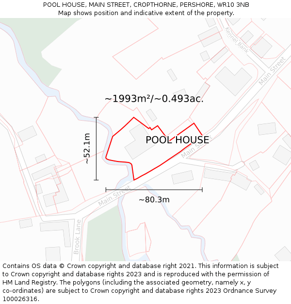 POOL HOUSE, MAIN STREET, CROPTHORNE, PERSHORE, WR10 3NB: Plot and title map