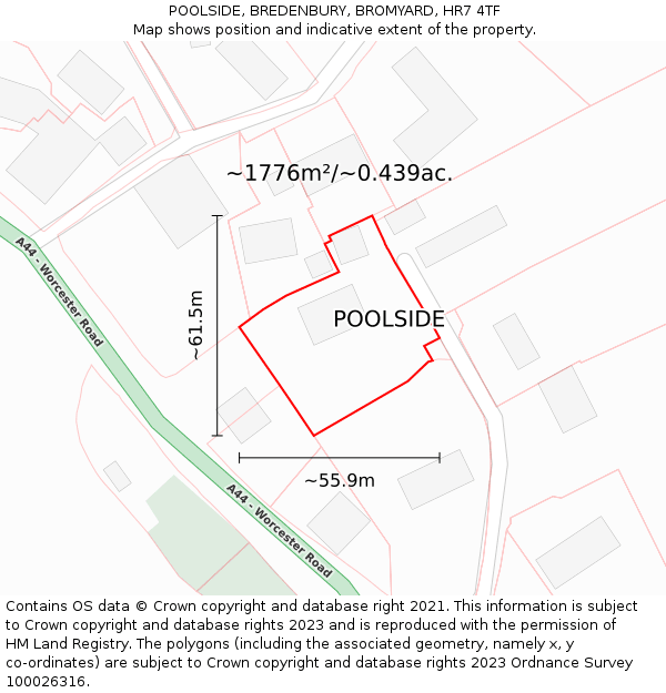 POOLSIDE, BREDENBURY, BROMYARD, HR7 4TF: Plot and title map