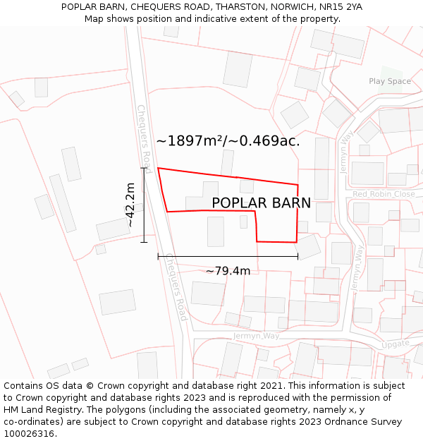 POPLAR BARN, CHEQUERS ROAD, THARSTON, NORWICH, NR15 2YA: Plot and title map