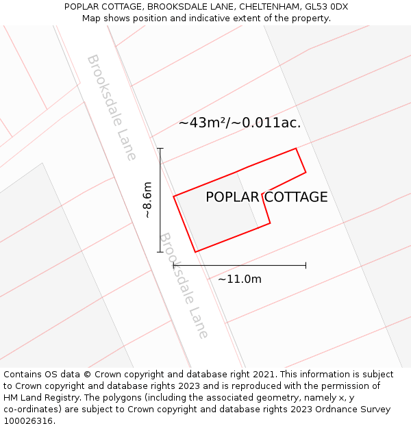 POPLAR COTTAGE, BROOKSDALE LANE, CHELTENHAM, GL53 0DX: Plot and title map