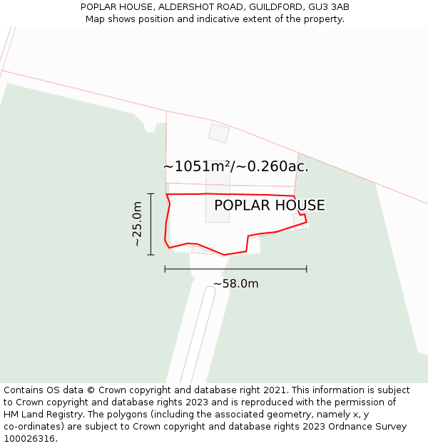 POPLAR HOUSE, ALDERSHOT ROAD, GUILDFORD, GU3 3AB: Plot and title map