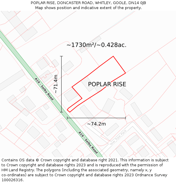 POPLAR RISE, DONCASTER ROAD, WHITLEY, GOOLE, DN14 0JB: Plot and title map