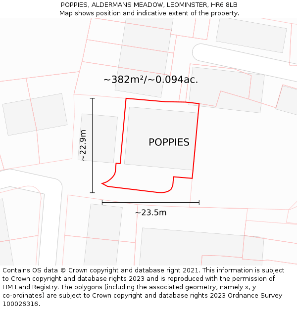 POPPIES, ALDERMANS MEADOW, LEOMINSTER, HR6 8LB: Plot and title map