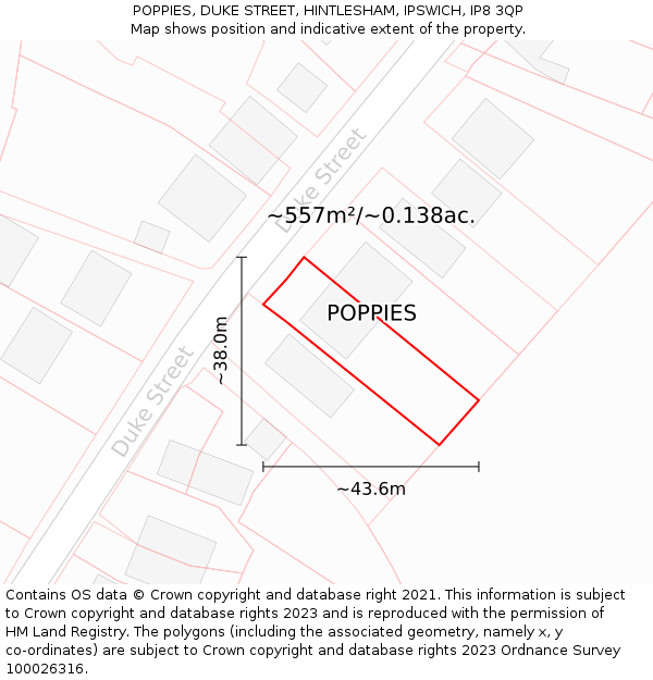 POPPIES, DUKE STREET, HINTLESHAM, IPSWICH, IP8 3QP: Plot and title map