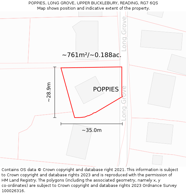 POPPIES, LONG GROVE, UPPER BUCKLEBURY, READING, RG7 6QS: Plot and title map