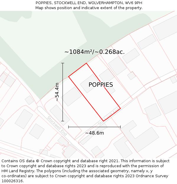 POPPIES, STOCKWELL END, WOLVERHAMPTON, WV6 9PH: Plot and title map