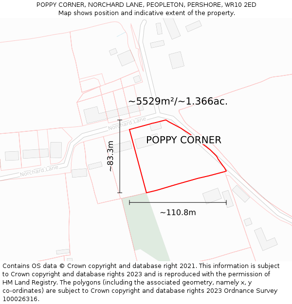 POPPY CORNER, NORCHARD LANE, PEOPLETON, PERSHORE, WR10 2ED: Plot and title map