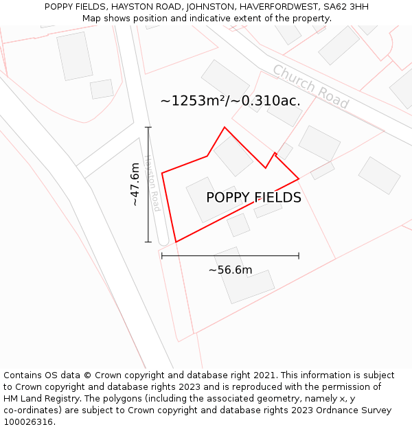 POPPY FIELDS, HAYSTON ROAD, JOHNSTON, HAVERFORDWEST, SA62 3HH: Plot and title map