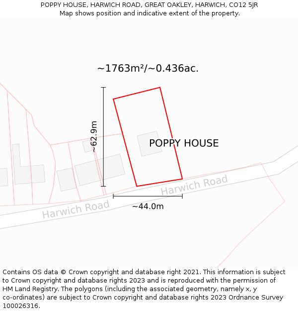 POPPY HOUSE, HARWICH ROAD, GREAT OAKLEY, HARWICH, CO12 5JR: Plot and title map