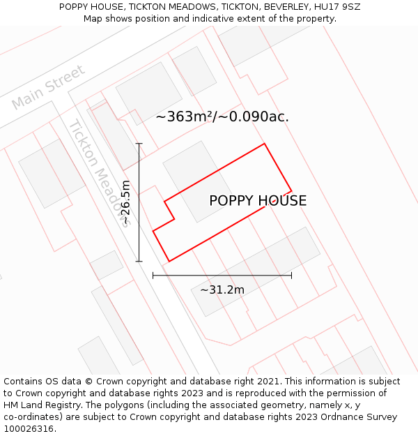 POPPY HOUSE, TICKTON MEADOWS, TICKTON, BEVERLEY, HU17 9SZ: Plot and title map