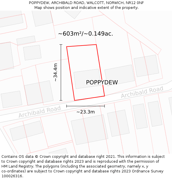 POPPYDEW, ARCHIBALD ROAD, WALCOTT, NORWICH, NR12 0NF: Plot and title map