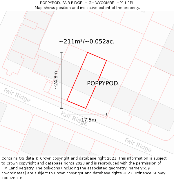 POPPYPOD, FAIR RIDGE, HIGH WYCOMBE, HP11 1PL: Plot and title map