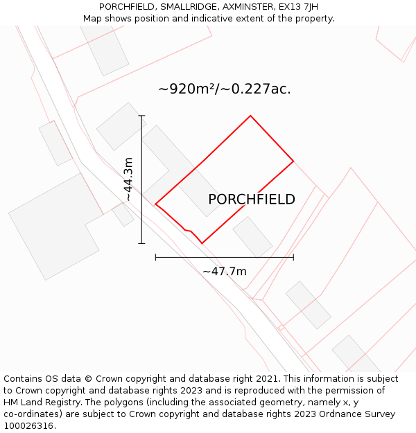 PORCHFIELD, SMALLRIDGE, AXMINSTER, EX13 7JH: Plot and title map