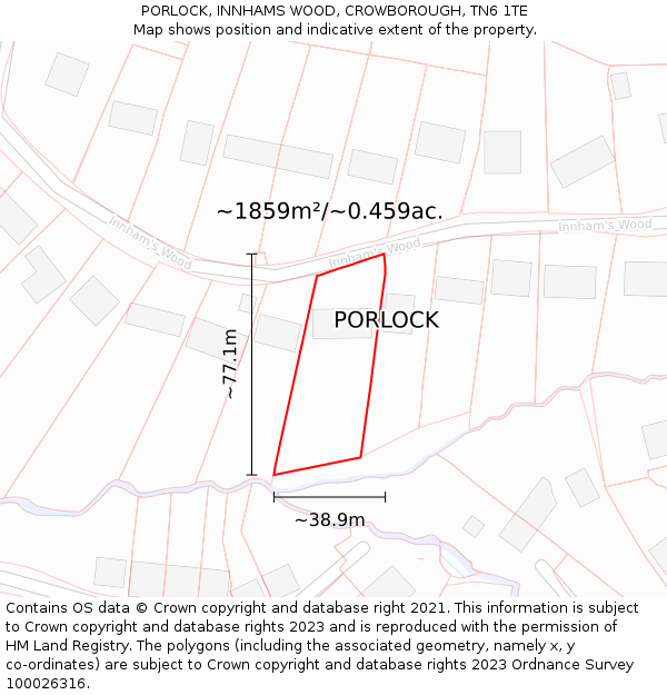 PORLOCK, INNHAMS WOOD, CROWBOROUGH, TN6 1TE: Plot and title map