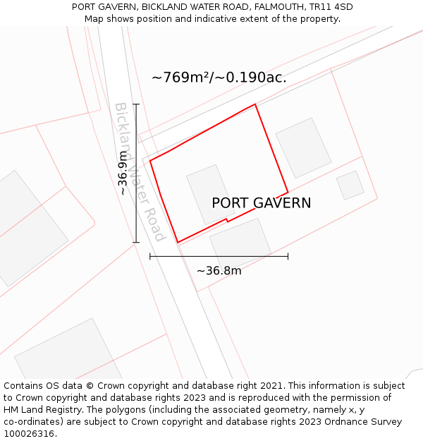 PORT GAVERN, BICKLAND WATER ROAD, FALMOUTH, TR11 4SD: Plot and title map