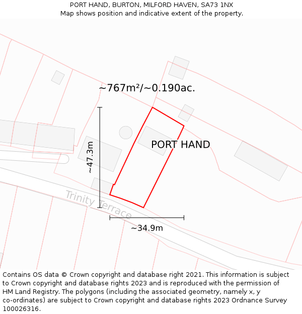 PORT HAND, BURTON, MILFORD HAVEN, SA73 1NX: Plot and title map