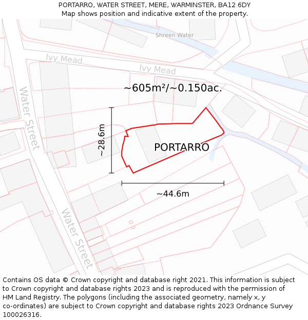 PORTARRO, WATER STREET, MERE, WARMINSTER, BA12 6DY: Plot and title map