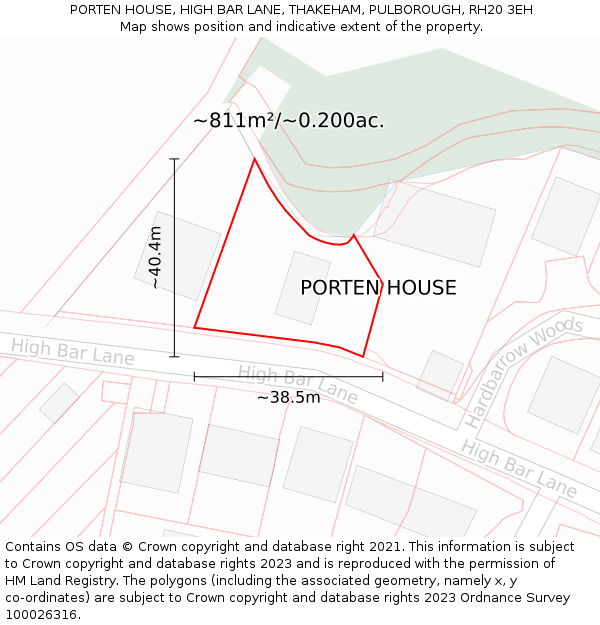 PORTEN HOUSE, HIGH BAR LANE, THAKEHAM, PULBOROUGH, RH20 3EH: Plot and title map