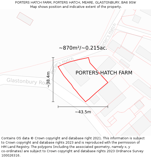 PORTERS HATCH FARM, PORTERS HATCH, MEARE, GLASTONBURY, BA6 9SW: Plot and title map