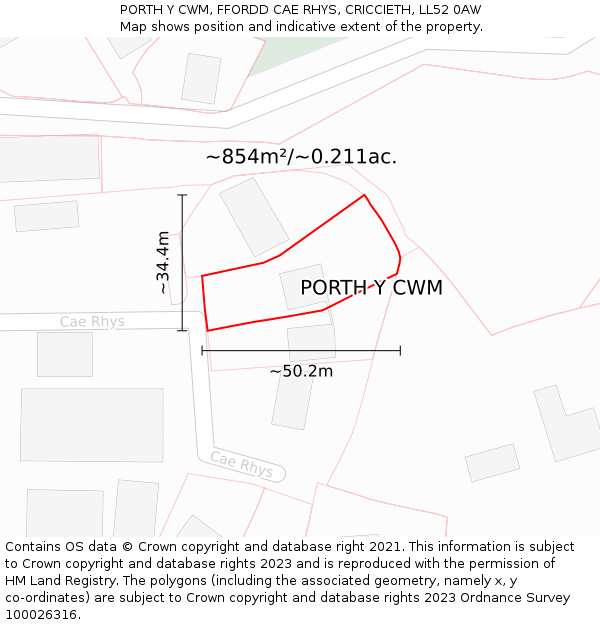 PORTH Y CWM, FFORDD CAE RHYS, CRICCIETH, LL52 0AW: Plot and title map