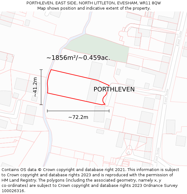 PORTHLEVEN, EAST SIDE, NORTH LITTLETON, EVESHAM, WR11 8QW: Plot and title map