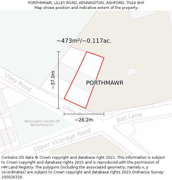 PORTHMAWR, ULLEY ROAD, KENNINGTON, ASHFORD, TN24 9HY: Plot and title map