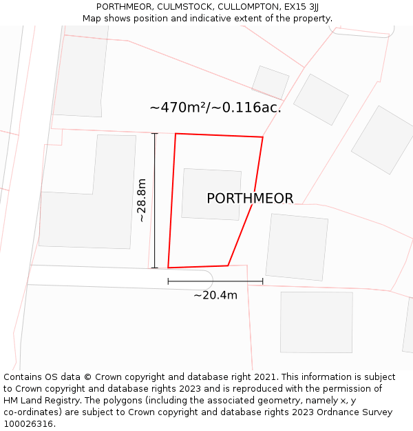 PORTHMEOR, CULMSTOCK, CULLOMPTON, EX15 3JJ: Plot and title map