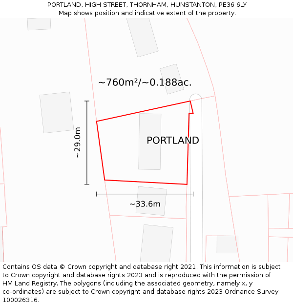 PORTLAND, HIGH STREET, THORNHAM, HUNSTANTON, PE36 6LY: Plot and title map