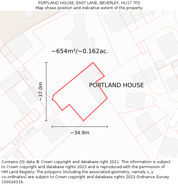 PORTLAND HOUSE, EAST LANE, BEVERLEY, HU17 7FD: Plot and title map