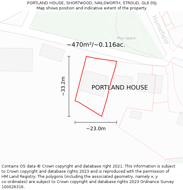 PORTLAND HOUSE, SHORTWOOD, NAILSWORTH, STROUD, GL6 0SJ: Plot and title map