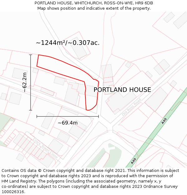 PORTLAND HOUSE, WHITCHURCH, ROSS-ON-WYE, HR9 6DB: Plot and title map