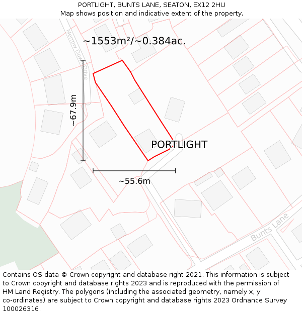 PORTLIGHT, BUNTS LANE, SEATON, EX12 2HU: Plot and title map